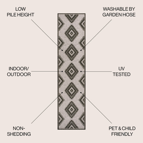 Lior Geometric Moroccan Diamond Indoor/Outdoor Runner Rug