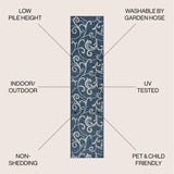 Maribel Traditional Classic All-Over Scroll Indoor/Outdoor Runner Rug