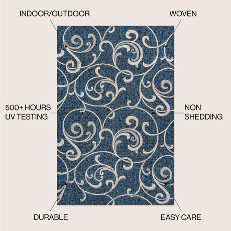 Maribel Traditional Classic Bold All-Over Scroll Indoor/Outdoor Area Rug