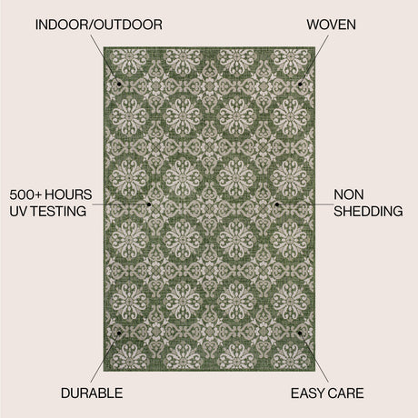 Amora Traditional Mediterranean Tile Design Indoor/Outdoor Area Rug