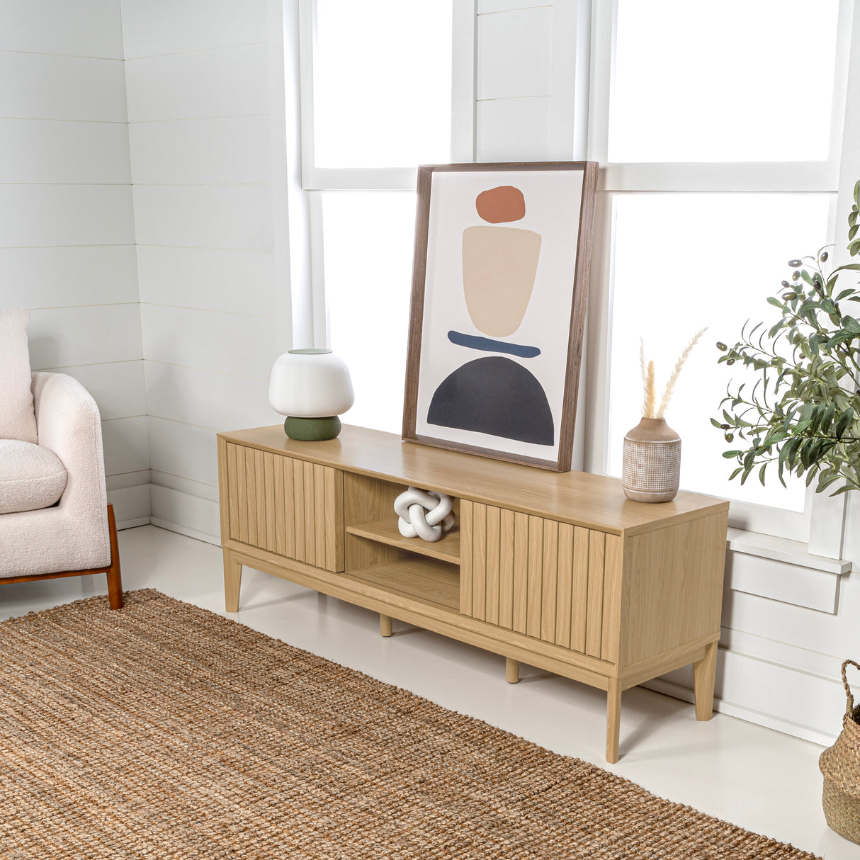 Gennaro Farmhouse 3-Storage Sliding Door TV Stand Fits TVs up to 65 in. with Cable Management