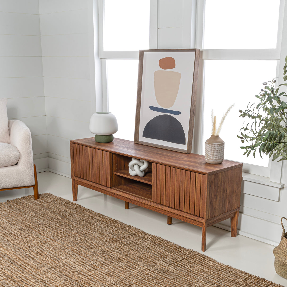 Gennaro Farmhouse 3-Storage Sliding Door TV Stand Fits TVs up to 65 in. with Cable Management