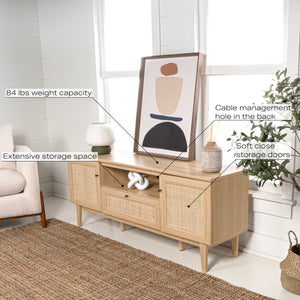 Finley Farmhouse Caned TV Stand with Drawer and Storage Doors Fits TVs up to 65 in. with Cable Management