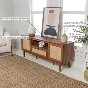 Finley Farmhouse Caned TV Stand with Drawer and Storage Doors Fits TVs up to 65 in. with Cable Management