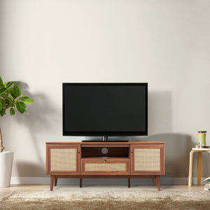 Finley Farmhouse Caned TV Stand with Drawer and Storage Doors Fits TVs up to 65 in. with Cable Management
