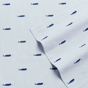 Twin size Coastal Beach 100-Percent Cotton Navy Blue White Stripe Sheet Set