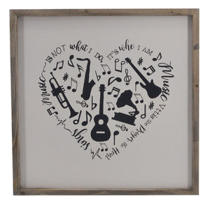 Square framed heart shape musical instruments wall decor
