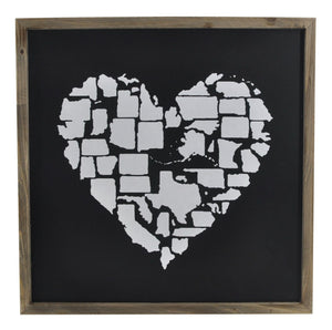 Square framed heart shape u.s.a wall decor