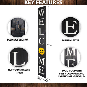 72in Black Welcome Sign,Rustic Tall Welcome Sign for Front Porch Decor, Modern Farmhouse Welcome Porch Sign Wood Vertical Décor