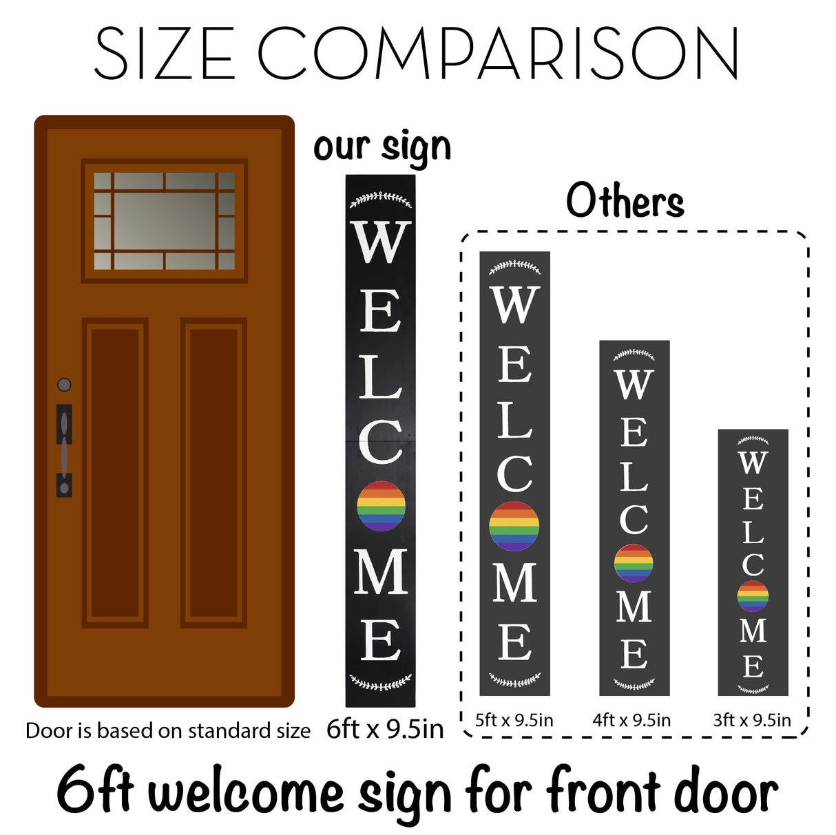 72in Outdoor Rainbow Modern Farmhouse Welcome Sign | Black Front Door Decor | LGBT Celebration Decor