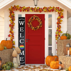 72in Outdoor Rainbow Modern Farmhouse Welcome Sign | Black Front Door Decor | LGBT Celebration Decor