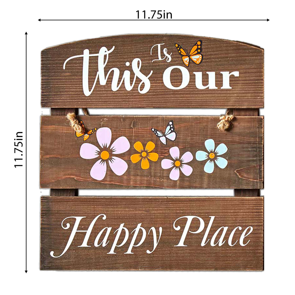 “This is Our Happy Place” Wall Decor | Wooden Wall Art with Open Shelf for Plant Display | Closed Shelf for Wall Decor | Rustic Home Decoration
