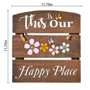 “This is Our Happy Place” Wall Decor | Wooden Wall Art with Open Shelf for Plant Display | Closed Shelf for Wall Decor | Rustic Home Decoration