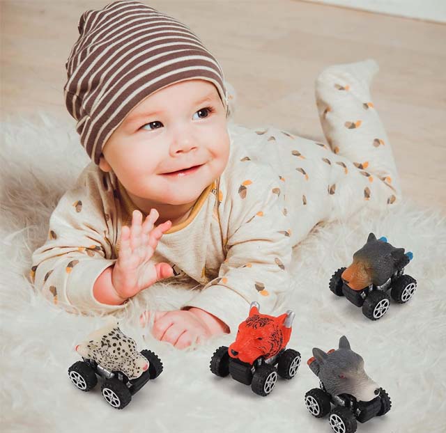 4-Pack Safari Animal Pull Back Trucks