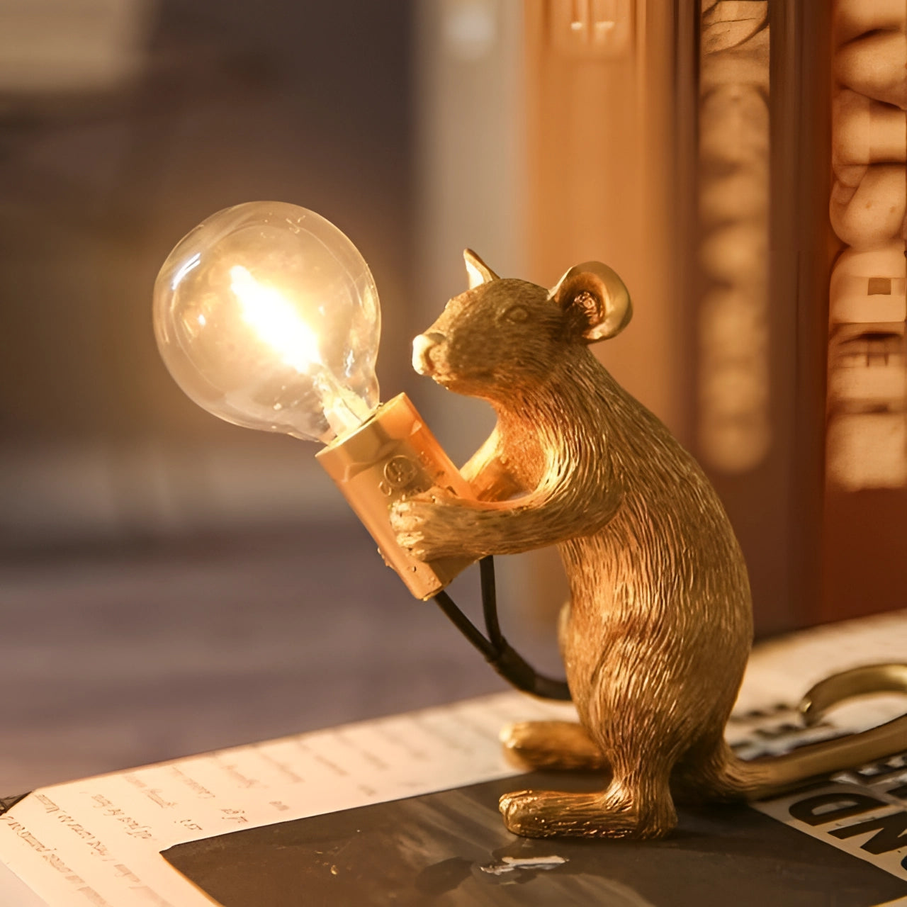 Gold Mouse Table Lamp Animal Shaped Desk Light Quirky Home Decor