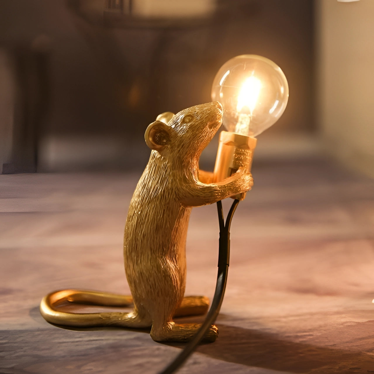 Gold Mouse Table Lamp Animal Shaped Desk Light Quirky Home Decor