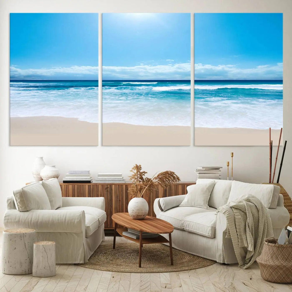Tranquil Ocean Waves Canvas Wall Art Print – Bright Coastal