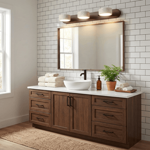 Travertine Stone Wall Sconce with Dimmable LED | Natural Wood Accent for Warm Ambient Glow