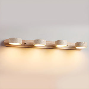 Travertine Stone Wall Sconce with Dimmable LED | Natural Wood Accent for Warm Ambient Glow