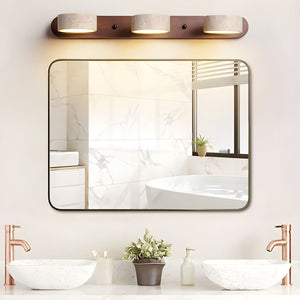 Travertine Stone Wall Sconce with Dimmable LED | Natural Wood Accent for Warm Ambient Glow