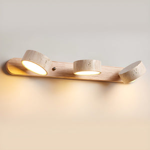Travertine Stone Wall Sconce with Dimmable LED | Natural Wood Accent for Warm Ambient Glow