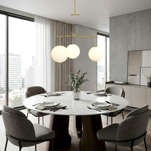 Triple Glass Orb Pendant Light – 3 Globe Gold Linear Chandelier E26/E27