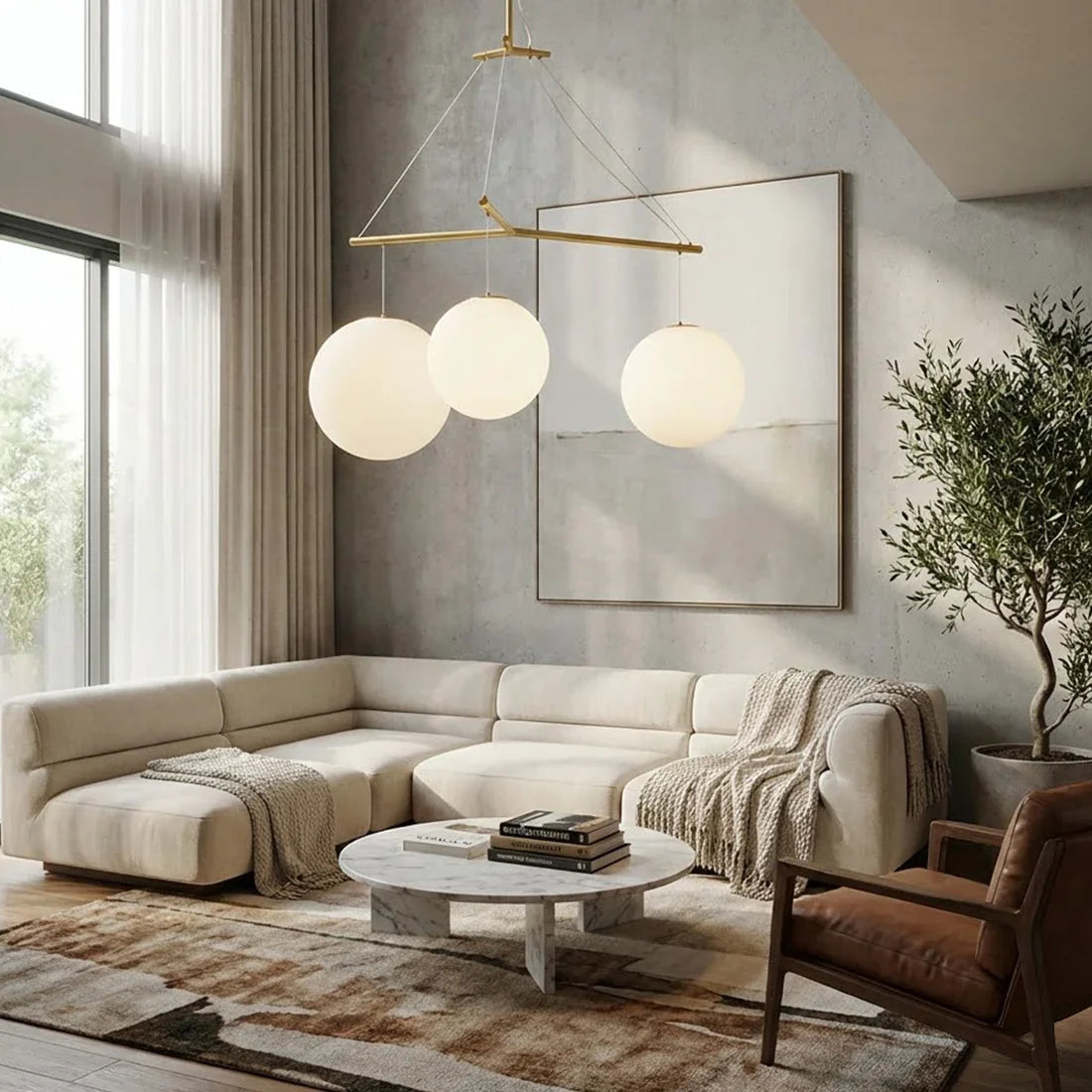Triple Glass Orb Pendant Light – 3 Globe Gold Linear Chandelier E26/E27