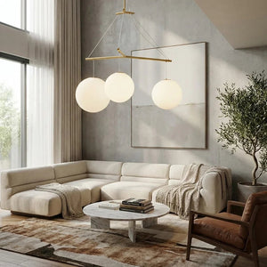 Triple Glass Orb Pendant Light – 3 Globe Gold Linear Chandelier E26/E27