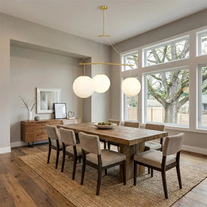 Triple Glass Orb Pendant Light – 3 Globe Gold Linear Chandelier E26/E27