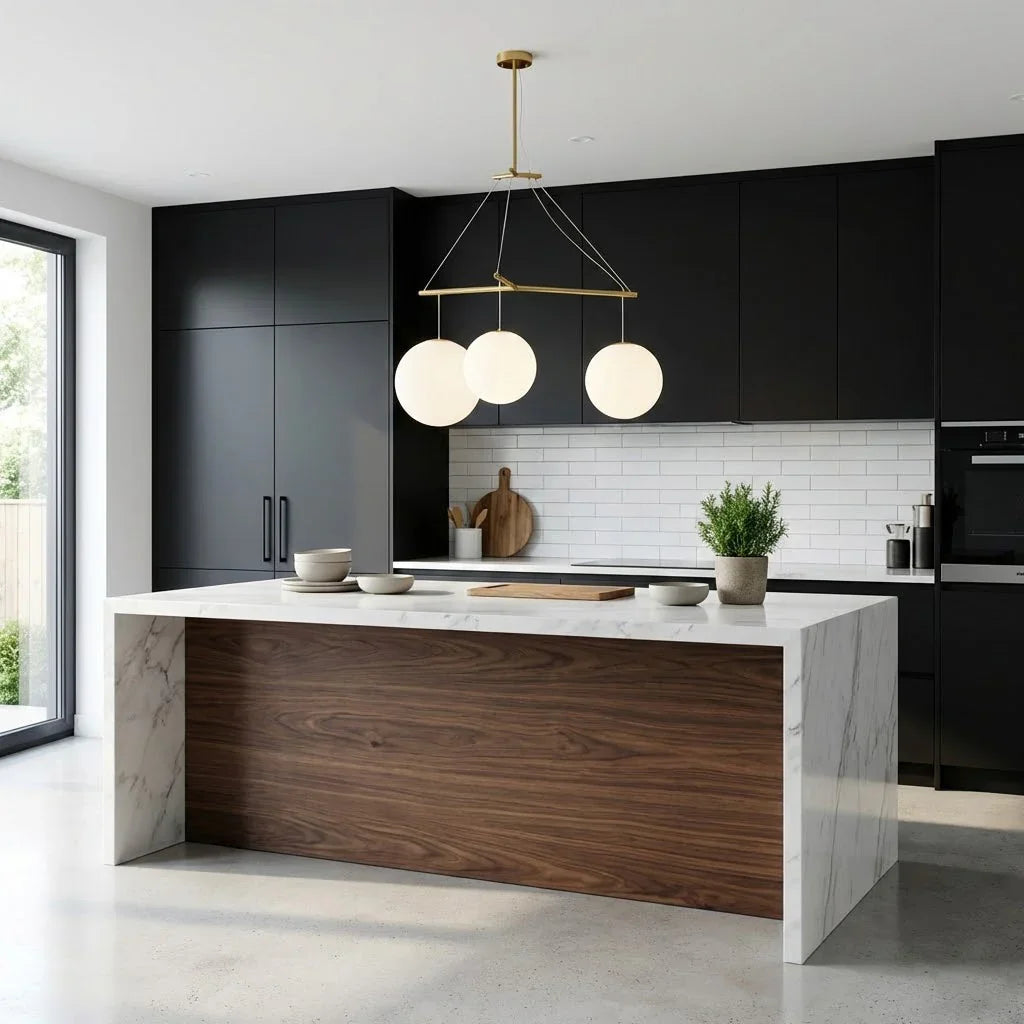 Triple Glass Orb Pendant Light – 3 Globe Gold Linear Chandelier E26/E27