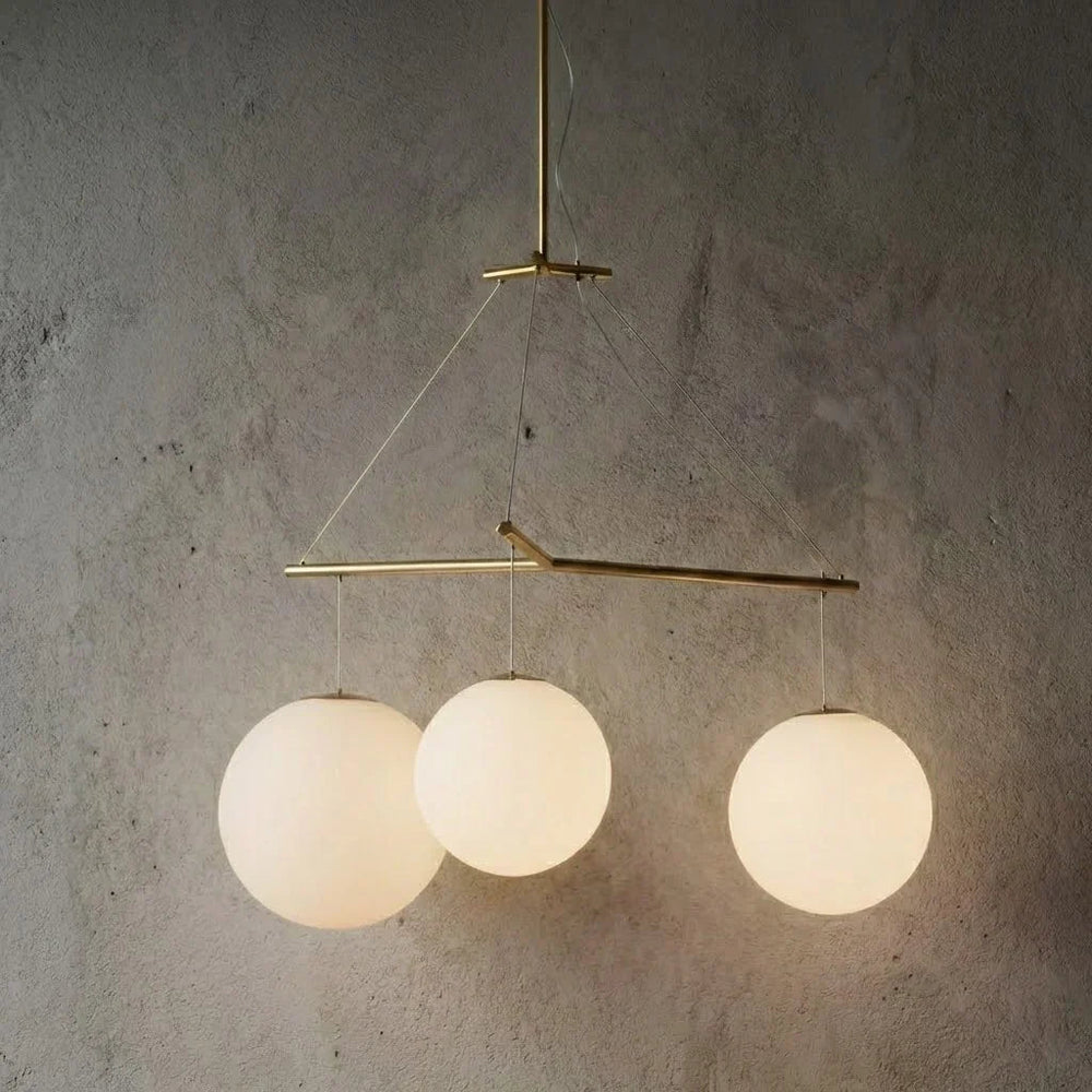 Triple Glass Orb Pendant Light – 3 Globe Gold Linear Chandelier E26/E27