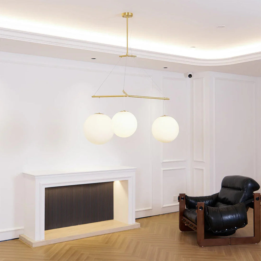 Triple Glass Orb Pendant Light – 3 Globe Gold Linear Chandelier E26/E27