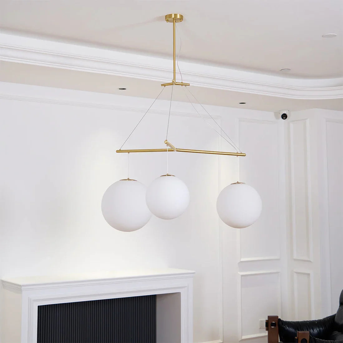 Triple Glass Orb Pendant Light – 3 Globe Gold Linear Chandelier E26/E27