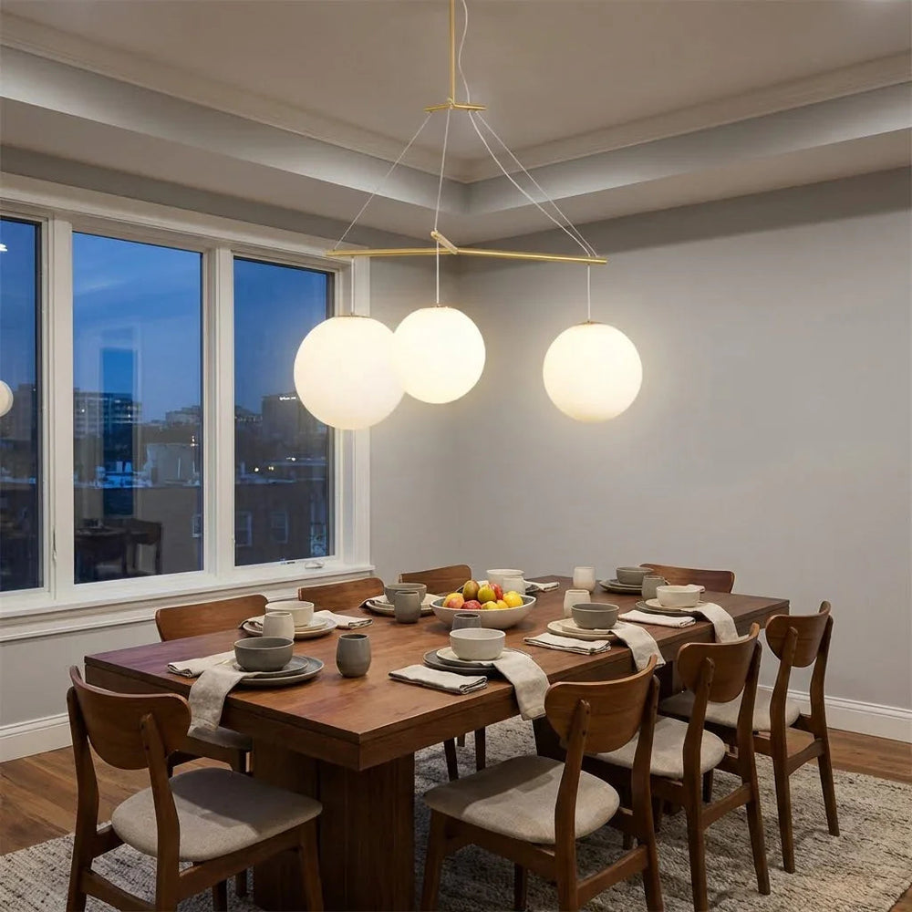 Triple Glass Orb Pendant Light – 3 Globe Gold Linear Chandelier E26/E27