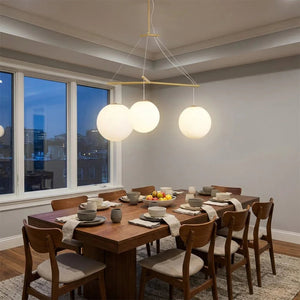 Triple Glass Orb Pendant Light – 3 Globe Gold Linear Chandelier E26/E27