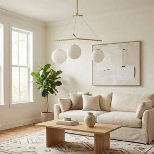 Triple Glass Orb Pendant Light – 3 Globe Gold Linear Chandelier E26/E27