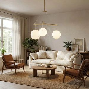 Triple Glass Orb Pendant Light – 3 Globe Gold Linear Chandelier E26/E27