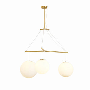 Triple Glass Orb Pendant Light – 3 Globe Gold Linear Chandelier E26/E27