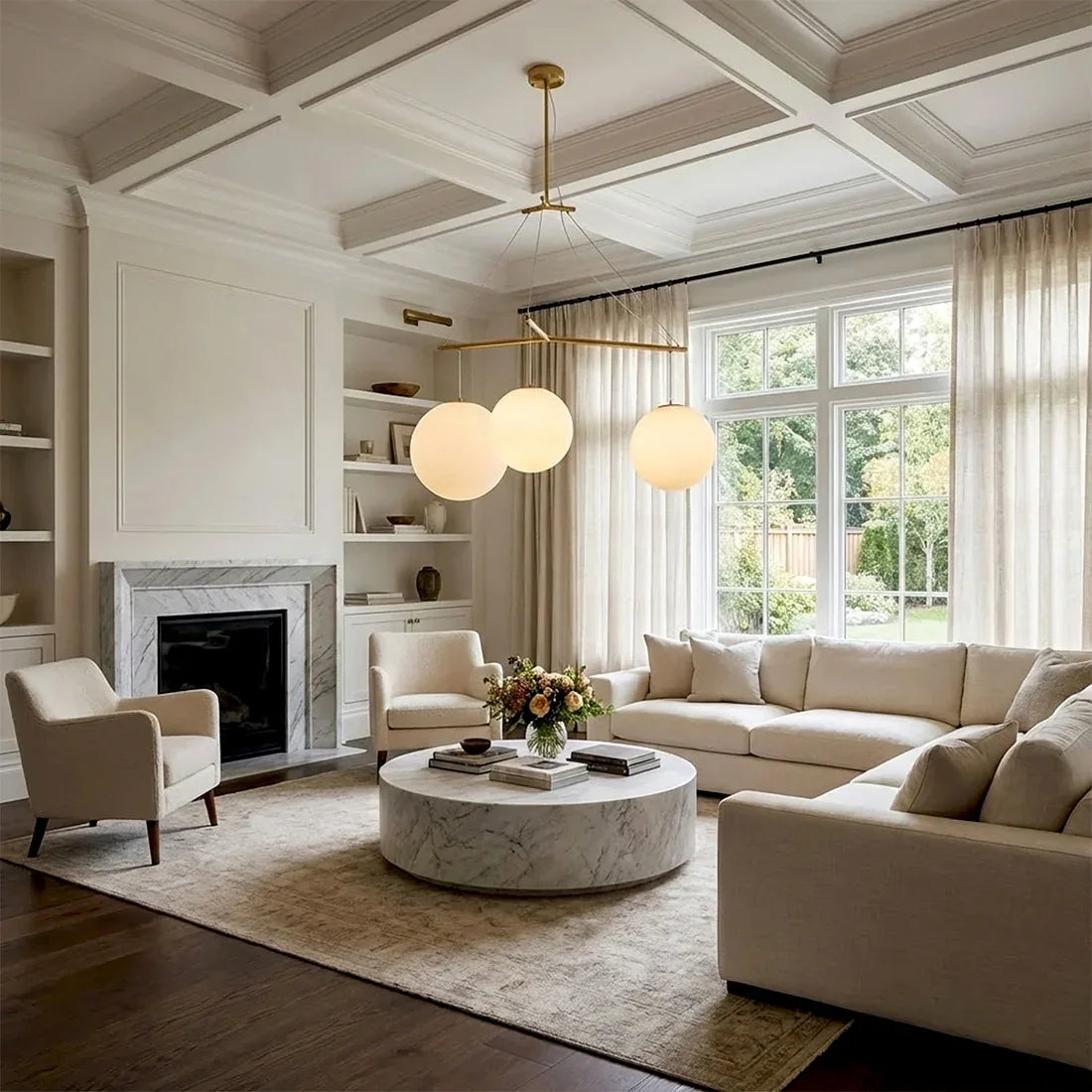 Triple Glass Orb Pendant Light – 3 Globe Gold Linear Chandelier E26/E27