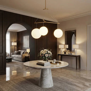 Triple Glass Orb Pendant Light – 3 Globe Gold Linear Chandelier E26/E27