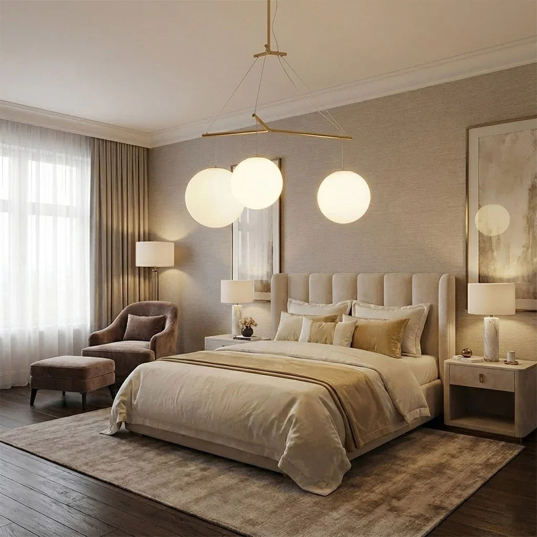 Triple Glass Orb Pendant Light – 3 Globe Gold Linear Chandelier E26/E27