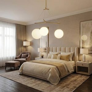 Triple Glass Orb Pendant Light – 3 Globe Gold Linear Chandelier E26/E27