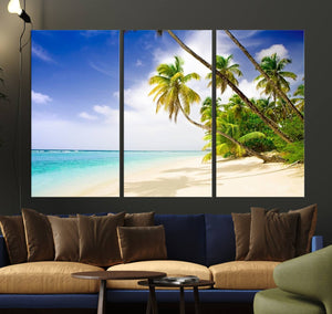 Tropical Beach Canvas Wall Art Print – Palm Trees and White