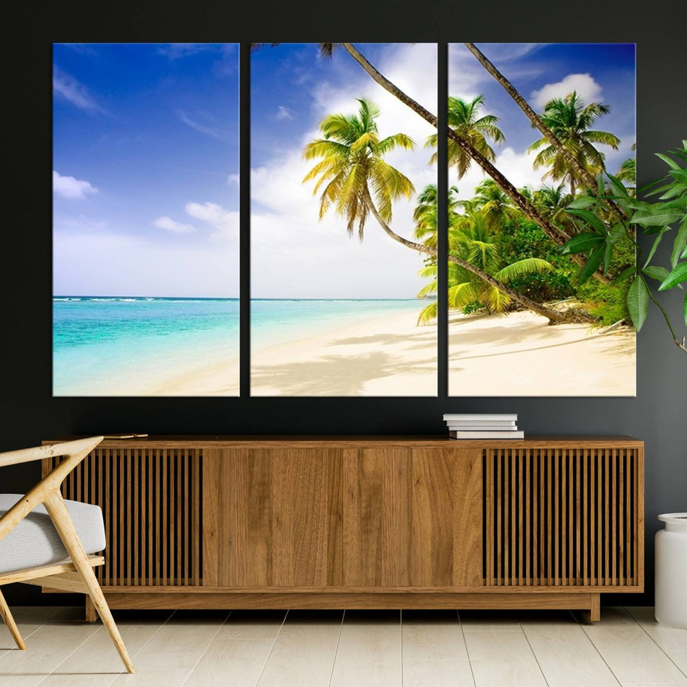 Tropical Beach Canvas Wall Art Print – Palm Trees and White