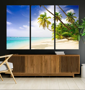 Tropical Beach Canvas Wall Art Print – Palm Trees and White