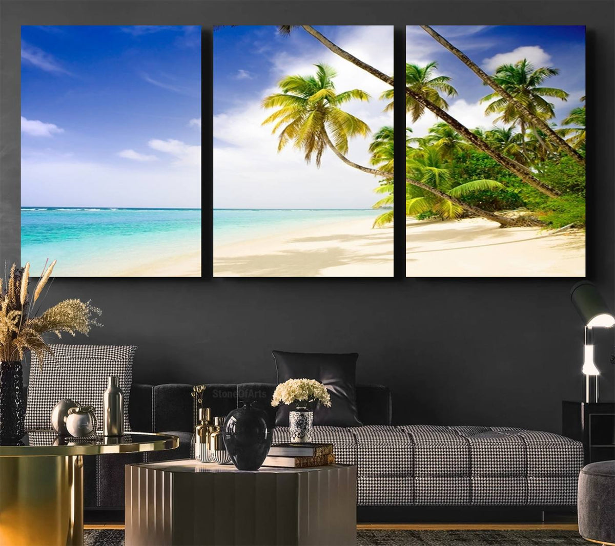 Tropical Beach Canvas Wall Art Print – Palm Trees and White