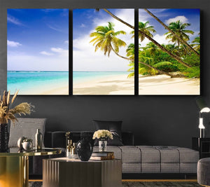 Tropical Beach Canvas Wall Art Print – Palm Trees and White