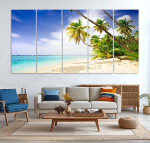 Tropical Beach Canvas Wall Art Print – Palm Trees and White