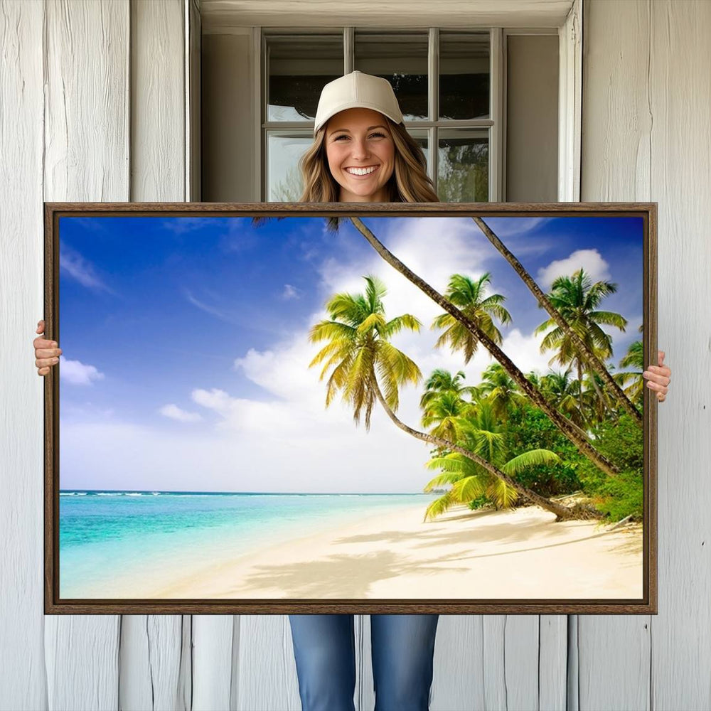 Tropical Beach Canvas Wall Art Print – Palm Trees and White