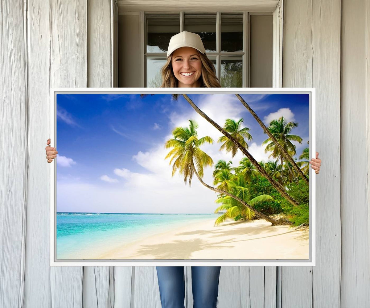 Tropical Beach Canvas Wall Art Print – Palm Trees and White